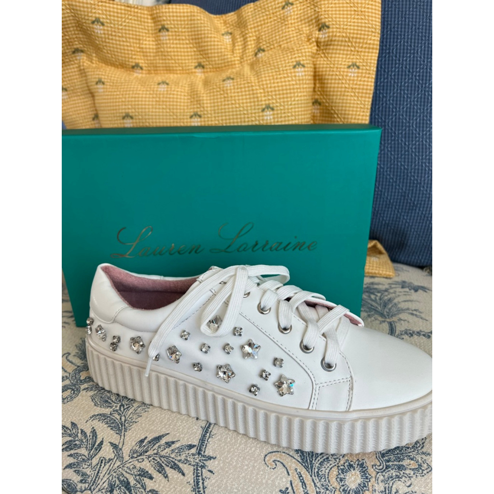 New Lauren Lorraine White Embellished Sneakers Size 10